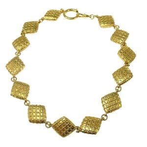 Authentic Chanel Rhombus Chain Pendant Necklace Choker Gold